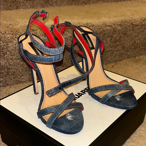 DSQUARED2 Denim and Red Strappy Heels - Picture 1 of 8